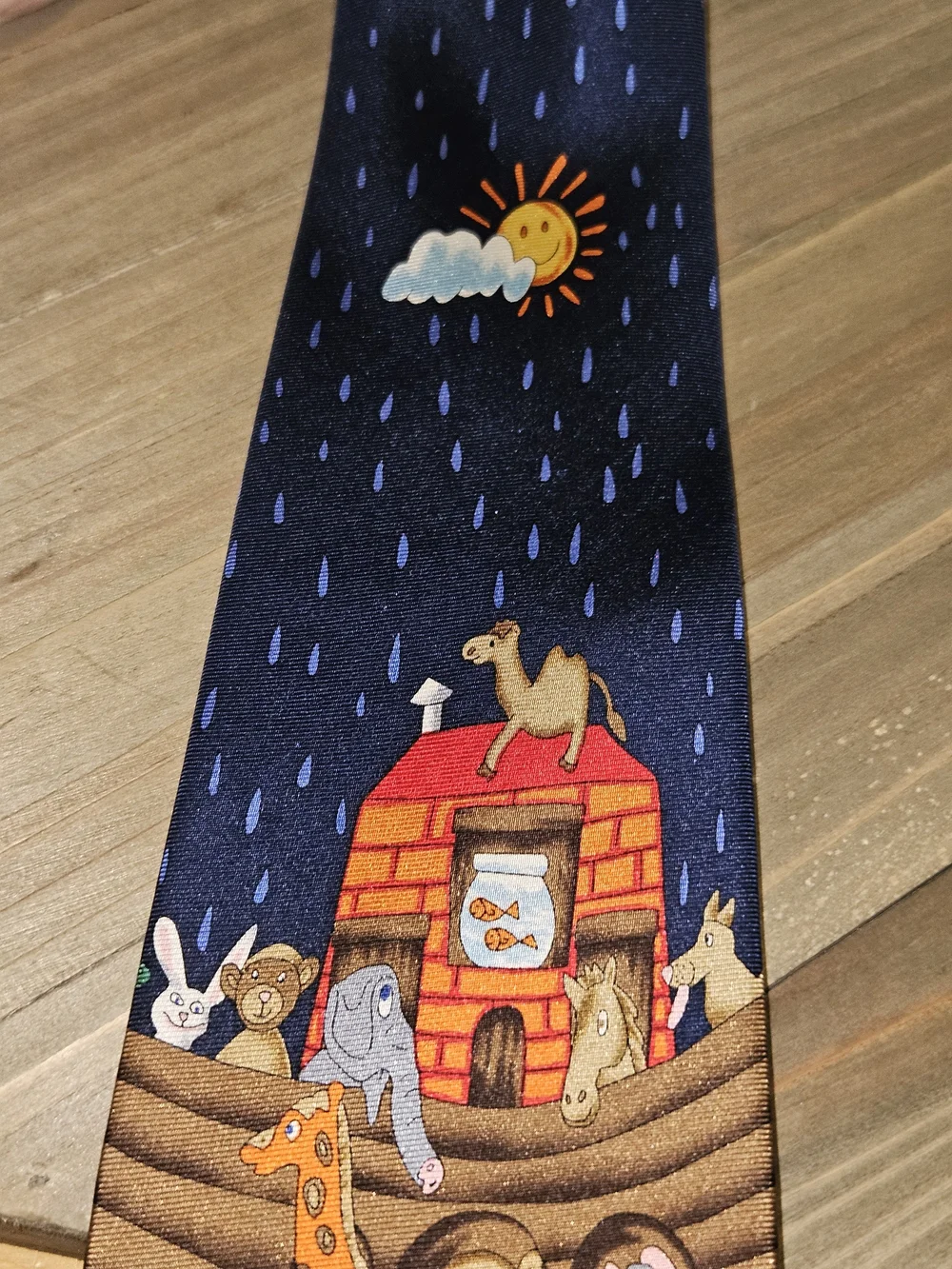 Noah's Ark Kids Tie - Navy Blue Cartoon Animal Design